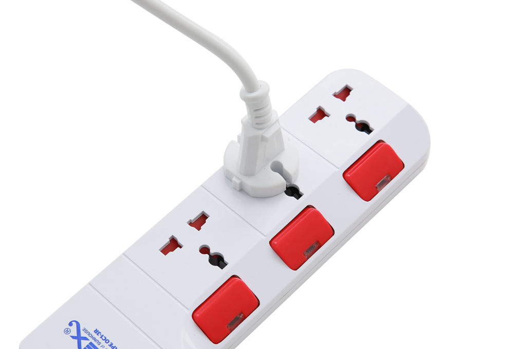 Ổ cắm điện 3 lỗ 2.5m Apex APE OC1-3R Màu Trắng - Đỏ