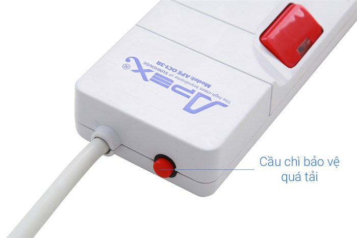 Ổ cắm điện 3 lỗ 2.5m Apex APE OC1-3R Màu Trắng - Đỏ