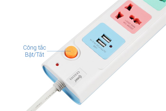 Ổ cắm điện Comet 3 lỗ 2 USB 3m CES5303 Màu Trắng