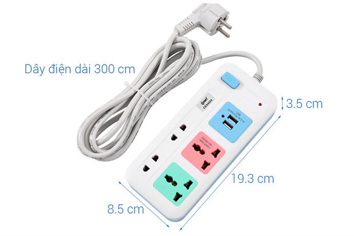 Ổ cắm điện Comet 4 lỗ 2 USB 3m CES4223 Màu Trắng