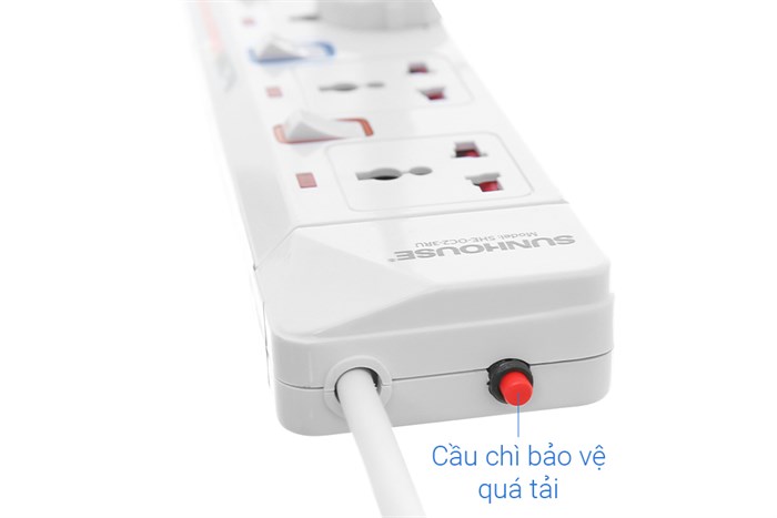 Ổ cắm điện Sunhouse 3 lỗ 2 USB 2.5m SHE-OC2-3RU Màu Trắng