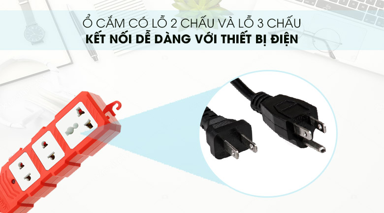 Kết nối dễ dàng với lỗ 3 chấu - Ổ cắm điện Điện Quang 3 lỗ 5m ĐQ ESKHP 3RW