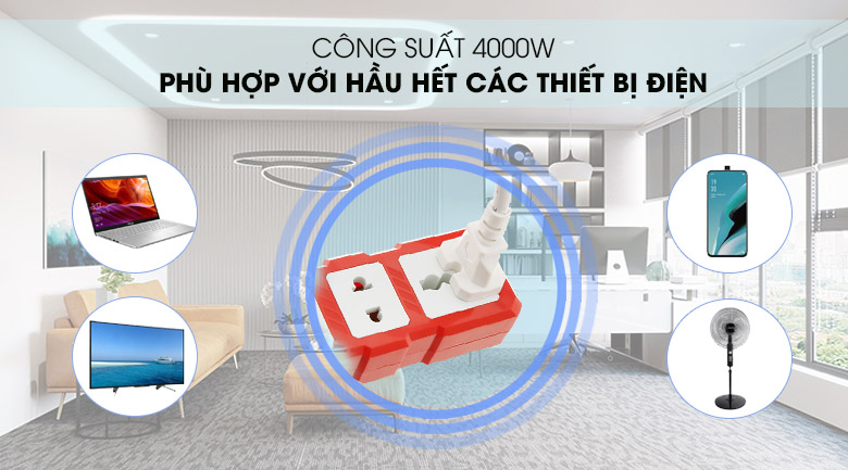 Công suất 4000W - Ổ cắm điện Điện Quang 3 lỗ 5m ĐQ ESKHP 3RW