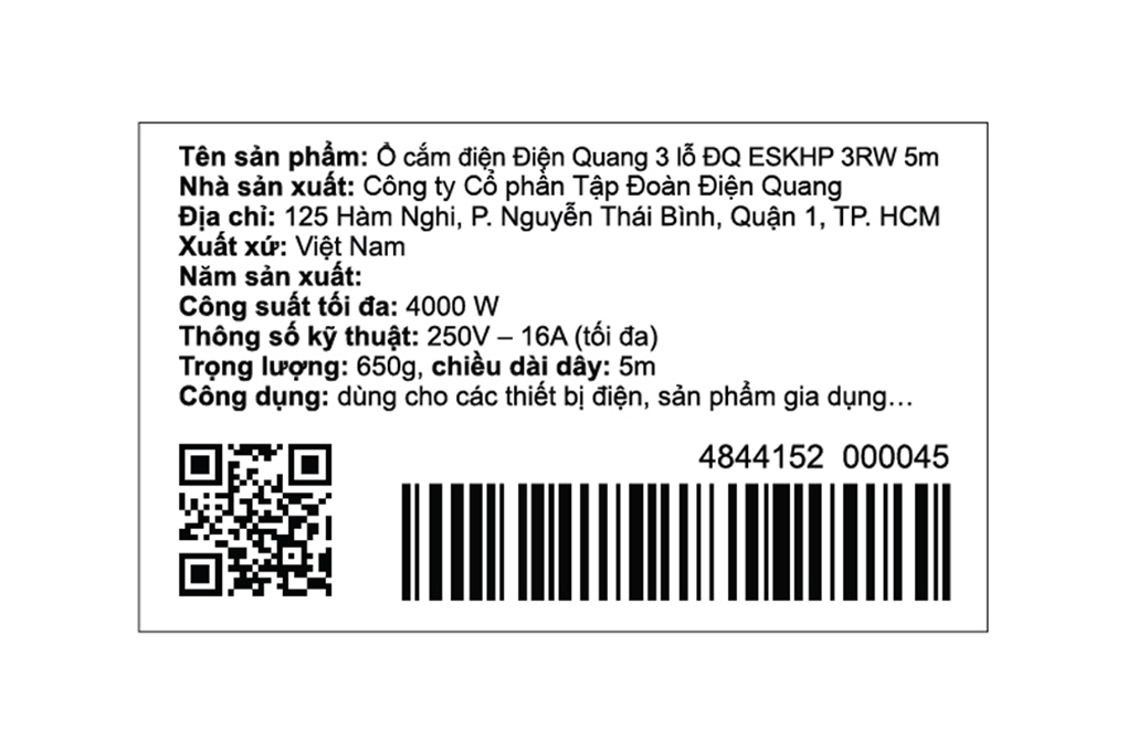 Ổ cắm điện Điện Quang 3 lỗ 5m ĐQ ESKHP 3RW Màu Đỏ