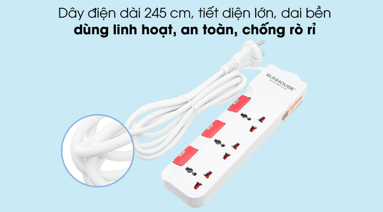 Dây dài linh hoạt - Ổ cắm điện Sunhouse SHE-OC1-3R