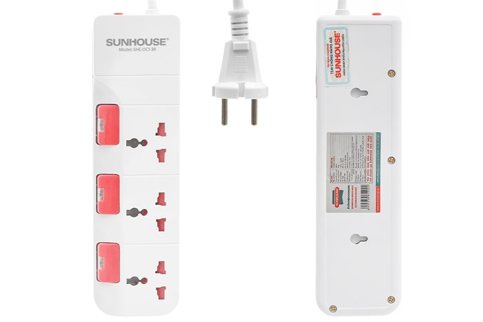 Ổ cắm điện Sunhouse 3 lỗ 2.5m SHE-OC1-3R Màu Trắng