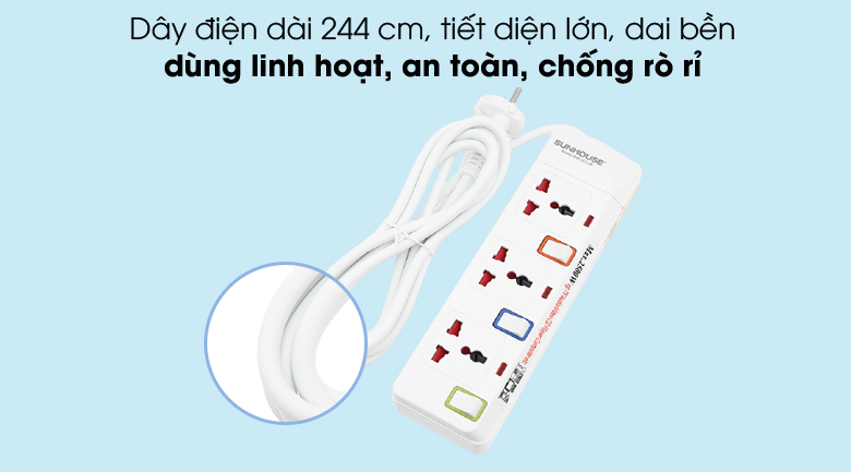Dây điện dài - Ổ cắm điện Sunhouse SHE-OC2-3R Dây điện dài - Ổ cắm điện Sunhouse SHE-OC2-3R