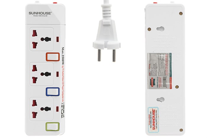 Ổ cắm điện Sunhouse 3 lỗ 2.5m SHE-OC2-3R Màu Trắng