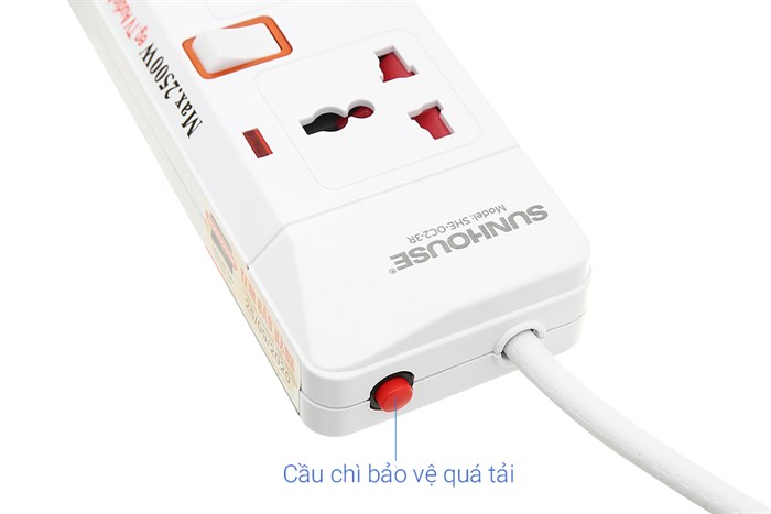 Ổ cắm điện Sunhouse 3 lỗ 2.5m SHE-OC2-3R Màu Trắng