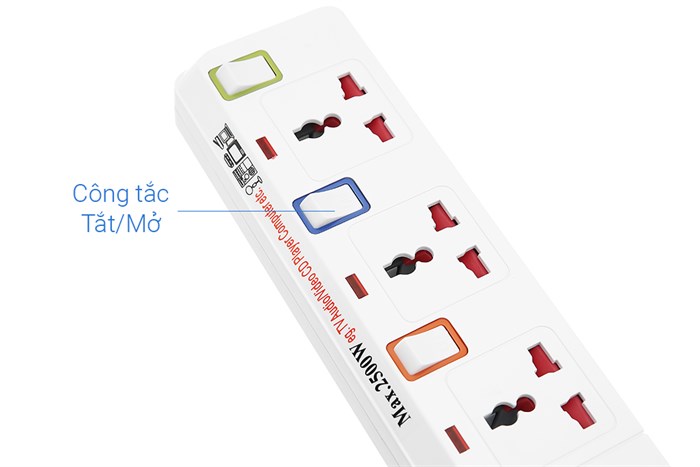 Ổ cắm điện Sunhouse 3 lỗ 2.5m SHE-OC2-3R Màu Trắng