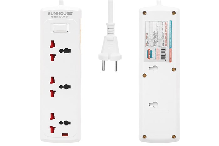 Ổ cắm điện Sunhouse 3 lỗ 2.5m SHE OC6-3P Màu Trắng