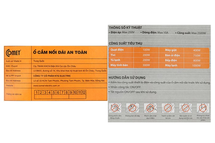 Ổ cắm điện Comet 4 lỗ 5m CESG2405 Màu Trắng