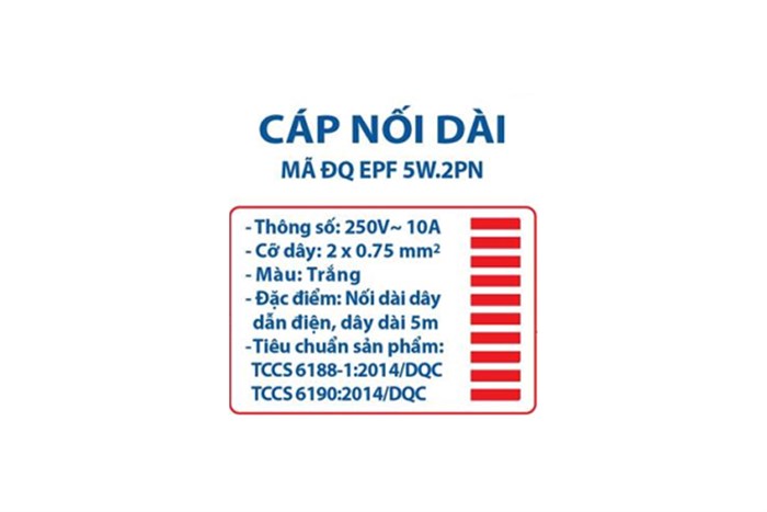 Cáp điện nối dài Điện Quang 5m 2PN Màu Trắng
