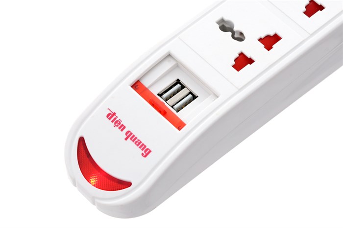 Ổ cắm Điện Quang 3 lỗ 2 USB 5m DBW103USB Màu Trắng