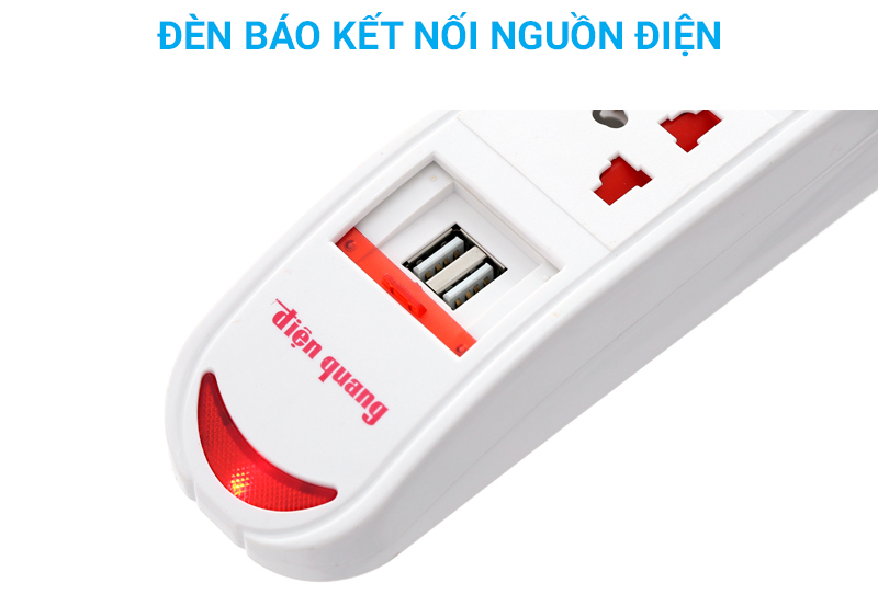 Đèn báo nguồn tiện lợi - Ổ cắm Điện Quang 3 lỗ 3 chấu 2USB 5m DBW103USB