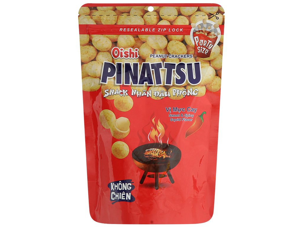 Snack nhân đậu phộng vị mực cay Pinattsu Oishi gói 85g 1