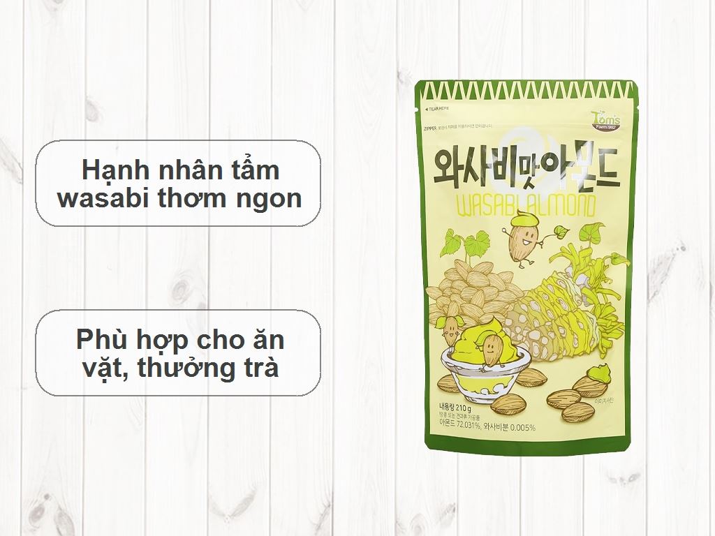 Hạt hạnh nhân tẩm wasabi Tom's Farm gói 210g 2