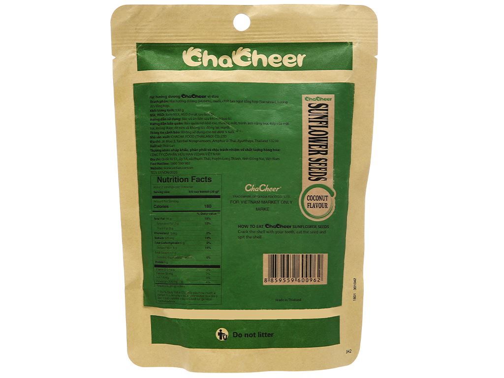 Hạt hướng dương vị dừa Chacheer gói 130g 3