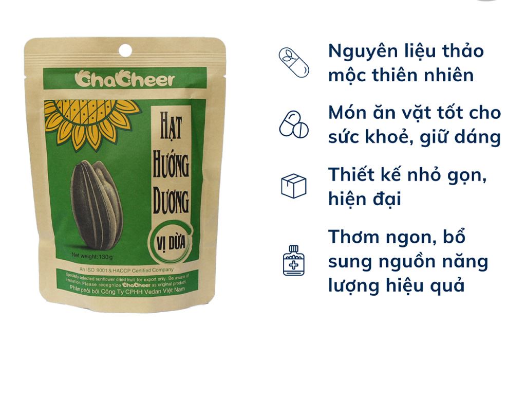 Hạt hướng dương vị dừa Chacheer gói 130g 2