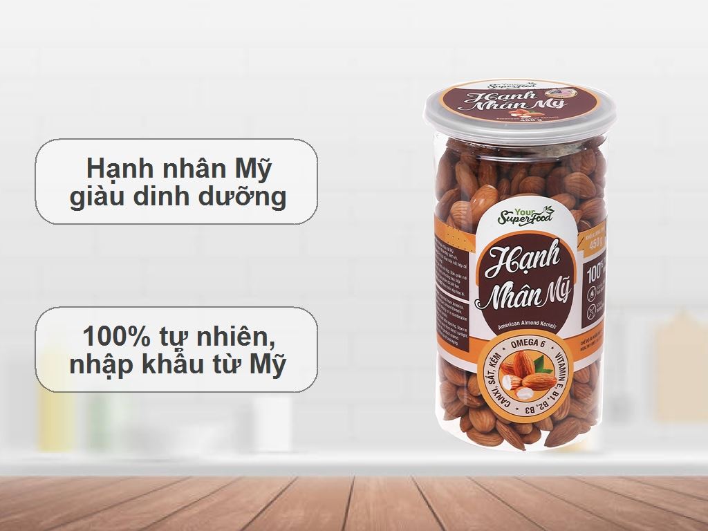 Hạt hạnh nhân Mỹ Your Superfood hủ 450g 2