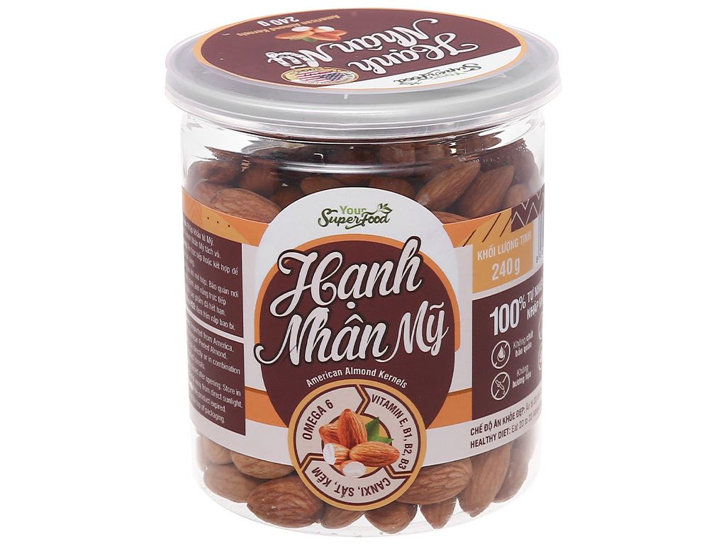 Hạt hạnh nhân Mỹ Your Superfood hủ 240g 1