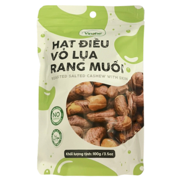 Hạt điều vỏ lụa rang muối Vinahe gói 100g