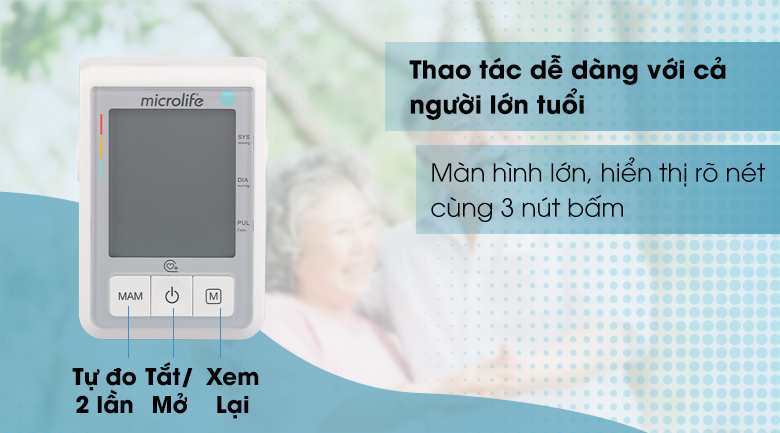 Máy đo huyết áp tự động Microlife B3 Basic - Bảng điều khiển nút nhấn, màn hình hiển thị lớn