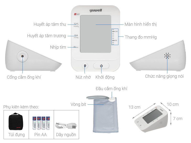 Máy đo huyết áp bắp tay điện tử Yuwell YE660E