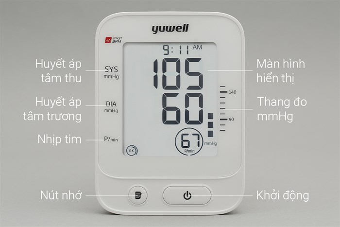 Máy đo huyết áp bắp tay điện tử Yuwell YE660E Màu Trắng