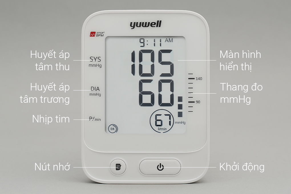 Máy đo huyết áp bắp tay điện tử Yuwell YE660E Màu Trắng