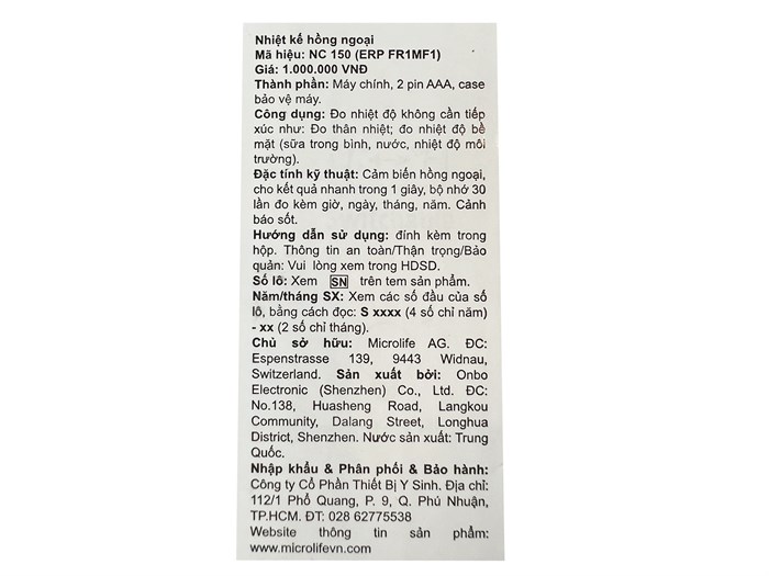 Nhiệt kế điện tử hồng ngoại Microlife FR1MF1 Màu Trắng