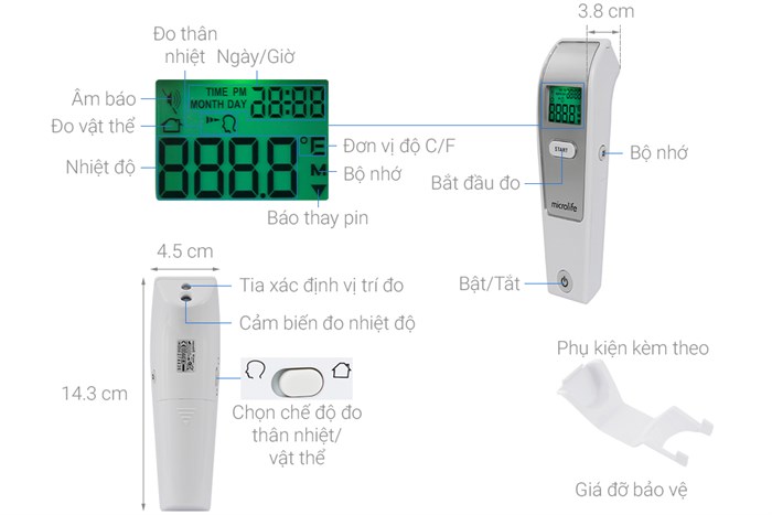 Nhiệt kế điện tử hồng ngoại Microlife FR1MF1 Màu Trắng