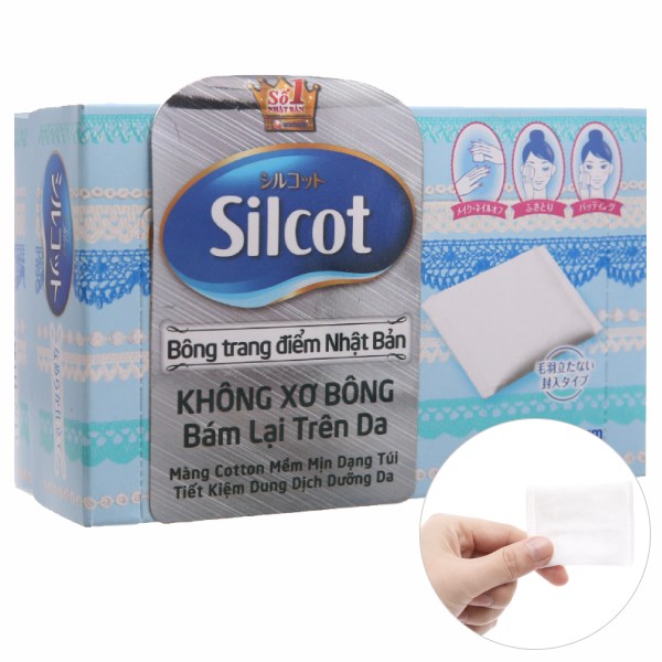 Bông tẩy trang Unicharm Silcot mềm mịn không xơ bông hộp 82 miếng