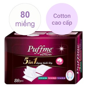Bông trang điểm Puffme 5 trong 1 dạng tách lớp hộp 80 miếng