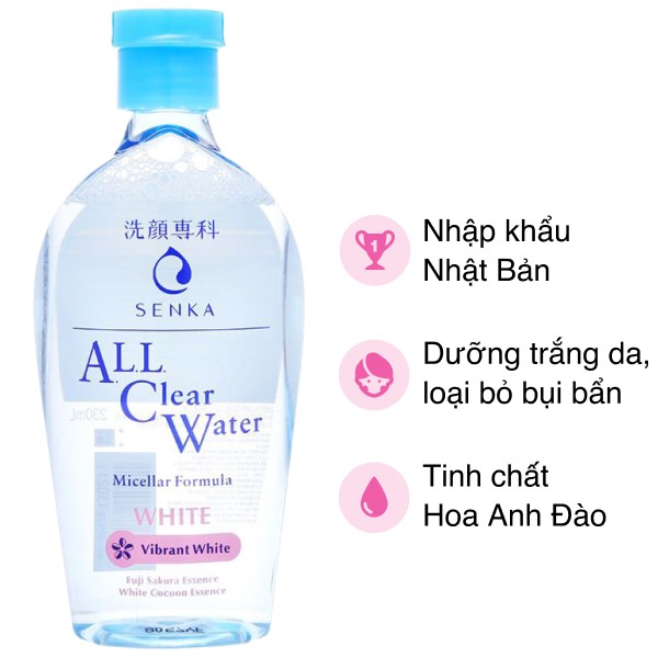 Nước Tẩy Trang Dưỡng Trắng Senka All Clear Water Micellar Formula White 230 Ml