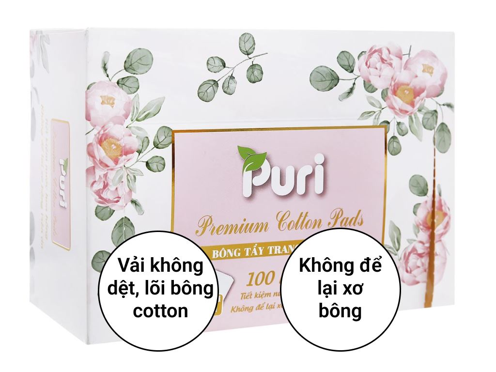Bông tẩy trang Puri cao cấp hộp 100 miếng 2