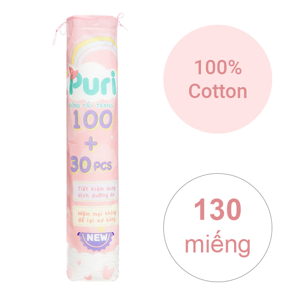 Bông tẩy trang tròn Puri 130 miếng
