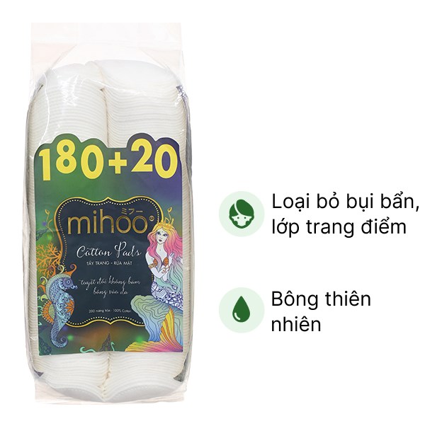 Bông tẩy trang Mihoo mềm mịn dạng tròn gói 200 miếng