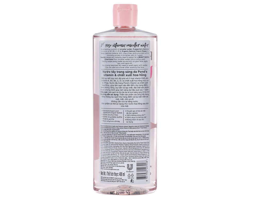 Nước tẩy trang POND'S Vitamin Micellar Water sạch 99% dịu nhẹ không cồn dưỡng sáng da chai 400ml 8