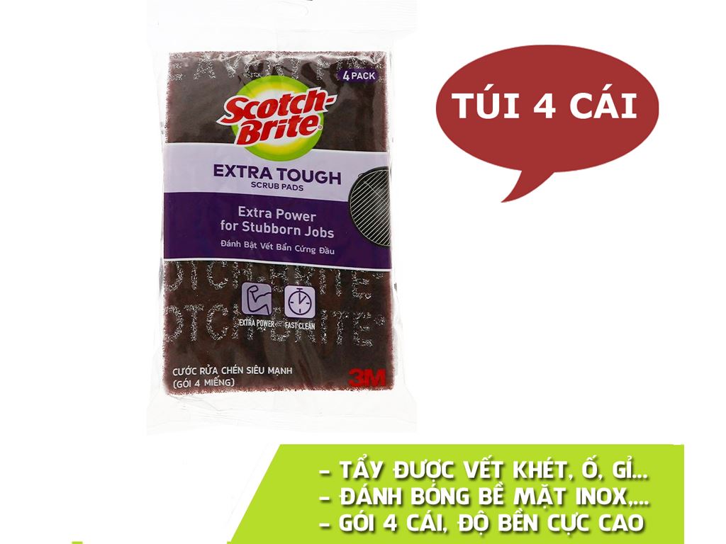 Gói 4 cước cọ rửa siêu mạnh Scotch Brite 15cm 2
