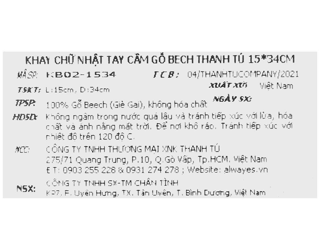 Khay chữ nhật tay cầm gỗ beech Thanh Tú 15 x 34cm 7