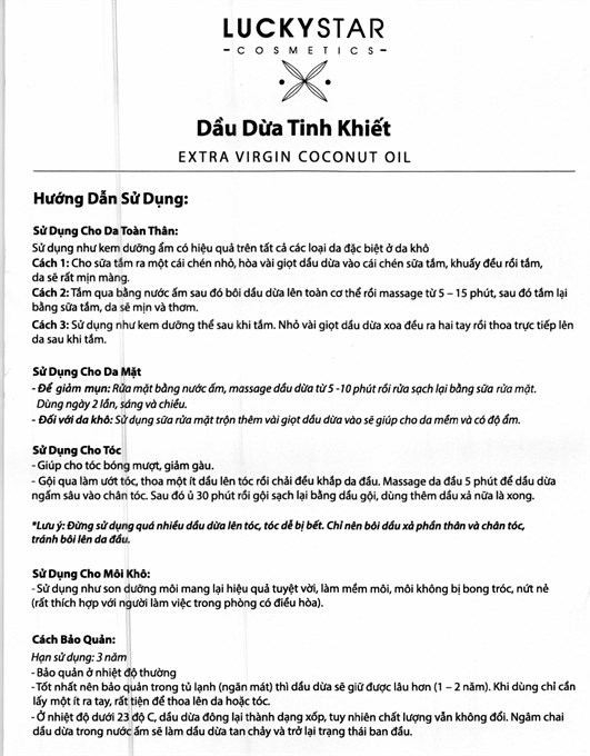 Dầu dừa tinh khiết LuckyStar giúp tóc bóng mượt, giảm gàu chai 100ml - 10