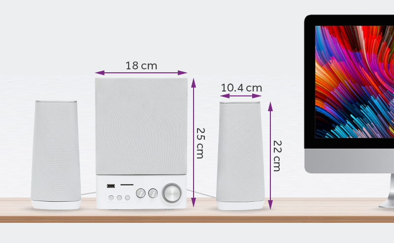 Loa vi tính 2.1 Enkor E900 Bạc - kích thước loa