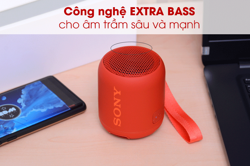 Sử dụng cộng nghệ âm thanh EXTRA BASS giúp tăng cường âm trầm - Loa Bluetooth Sony SRS-XB12