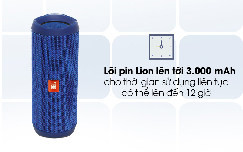 Loa Bluetooth JBL FLIP4BLU với pin có dung lượng 3.000 mAh