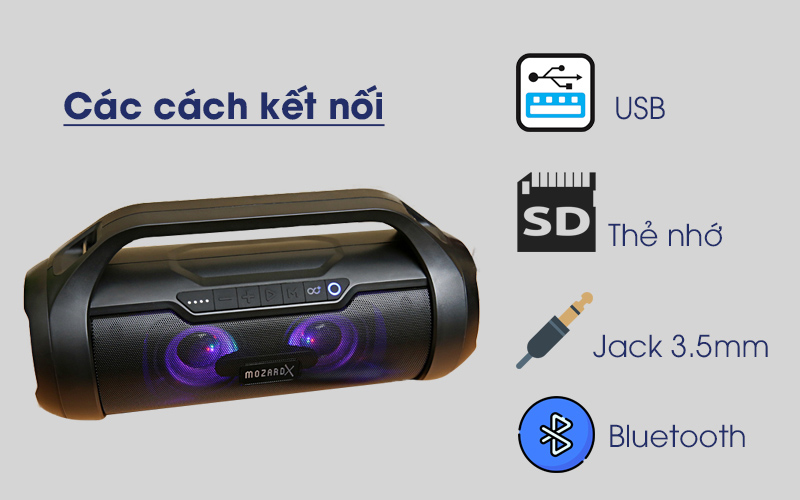 Loa Bluetooth MozardX BM01 đen có nhiều cách kết nối khác nhau