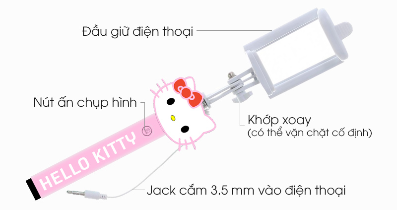 Gậy chụp ảnh Xmobile Hình Kitty CSA003 - Các chi tiết trên thân gậy chụp ảnh Gậy chụp ảnh Xmobile Hình Kitty CSA003 - Các chi tiết trên thân gậy chụp ảnh