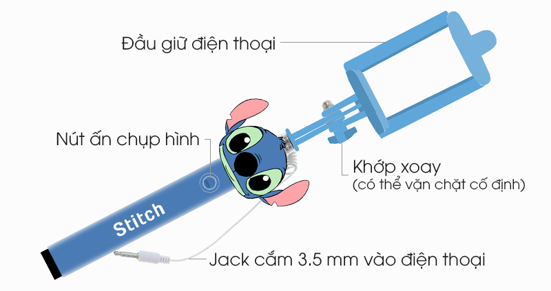 Gậy chụp ảnh Xmobile Hình Stitch CSA004 - Các chi tiết trên thân gậy chụp ảnh Gậy chụp ảnh Xmobile Hình Stitch CSA004 - Các chi tiết trên thân gậy chụp ảnh