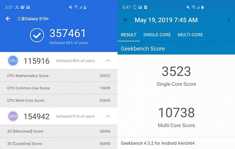 Điểm Antutu Benchmark trên điện thoại Samsung Galaxy S10