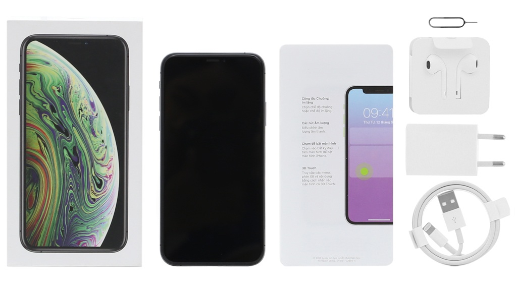 Bộ sản phẩm gồm: Hộp, Tai nghe, Sách hướng dẫn, Cáp, Cây lấy sim